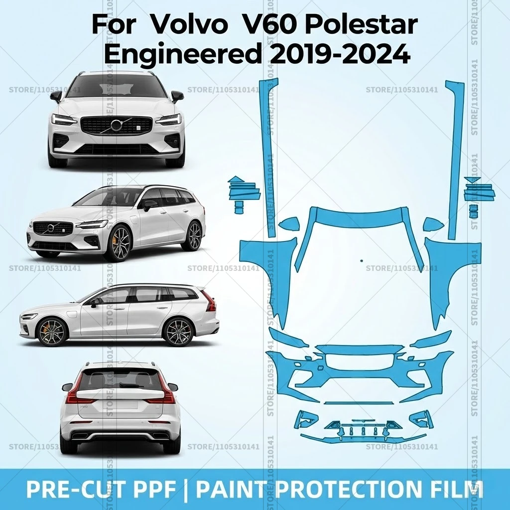 For Volvo V60 Polestar Engineered 2019-2024 Pre-Cut Paint Protection Film PPF Transparent Car Film Automotive PPF Professional