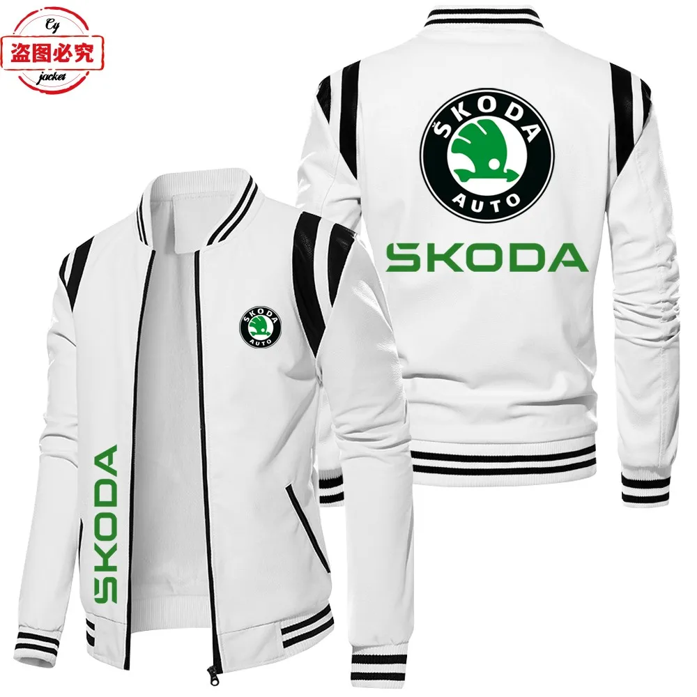 WRC rally Skoda racing car logo pu leather jacket men's autumn and winter velvet skoda car logo jacket