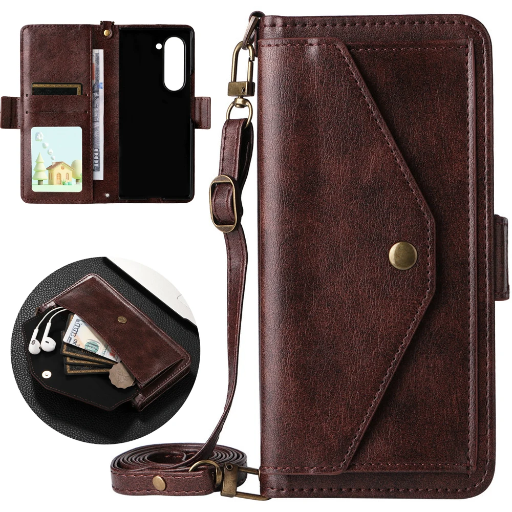 Z Fold7 5G 2025 Funda tipo billetera de cuero cruzada para Samsung Galaxy Z Fold 7 Funda de lujo para Galaxy Z Fold 6 5 4 3 2 Funda con tapa