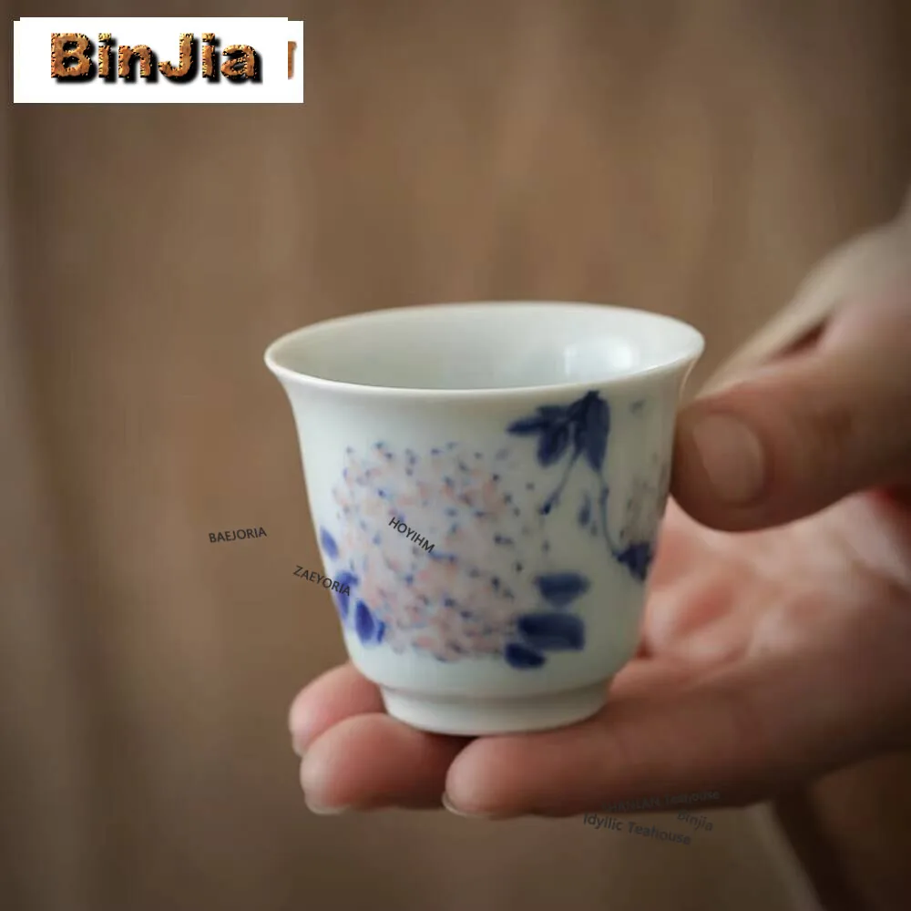 2pc/set Hand-painted Embroidered Ball Flower Master Cup Household Handmade Teacup Mug Fragrance Bowl Tea Services Ornaments 50ml
