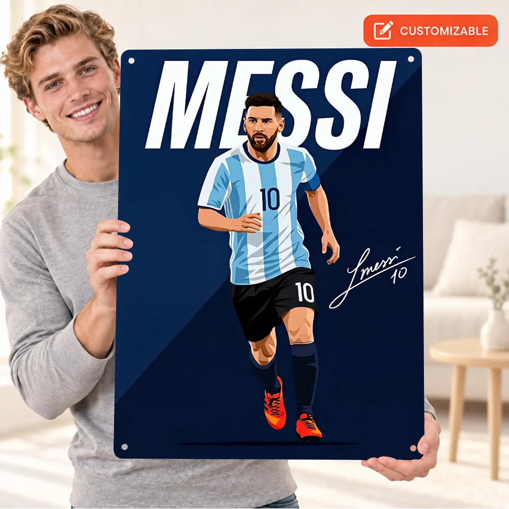 Lionel Messi Argentina Player Football Textured Metal Poster Personalized Metal Sign Digital Illustration Wall Art For Man Cave