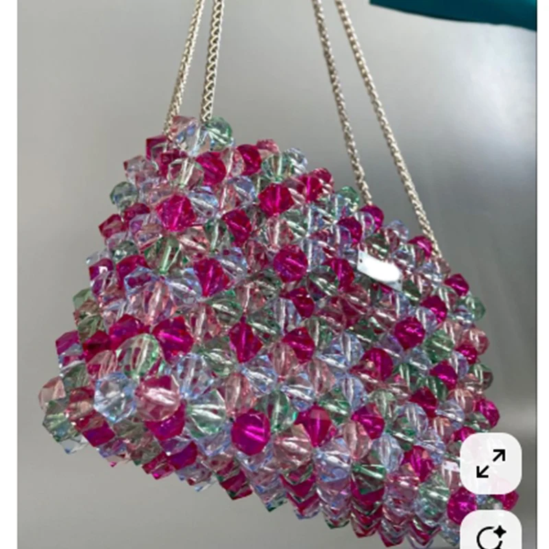 Acrylic Bead Diamond Handmade Colorful Small Square Bag Fashion Transparent Niche Design Chain Women's Shoulder Bags Wholesale