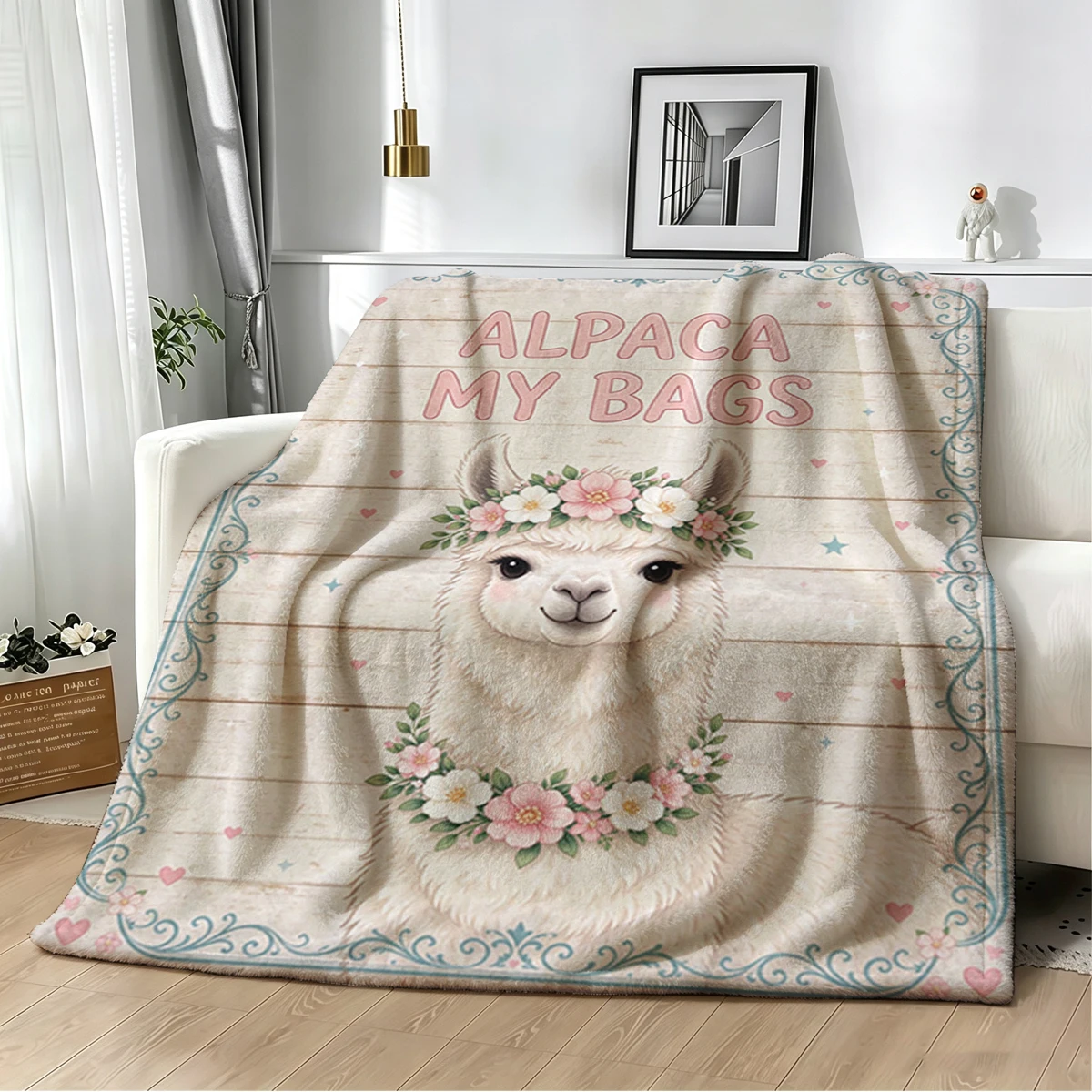 Alpaca My Bags Wheat Frame Flannel Blanket Warm Soft Halloween Christmas Decorative Couch Warm Cozy All-Season Gift