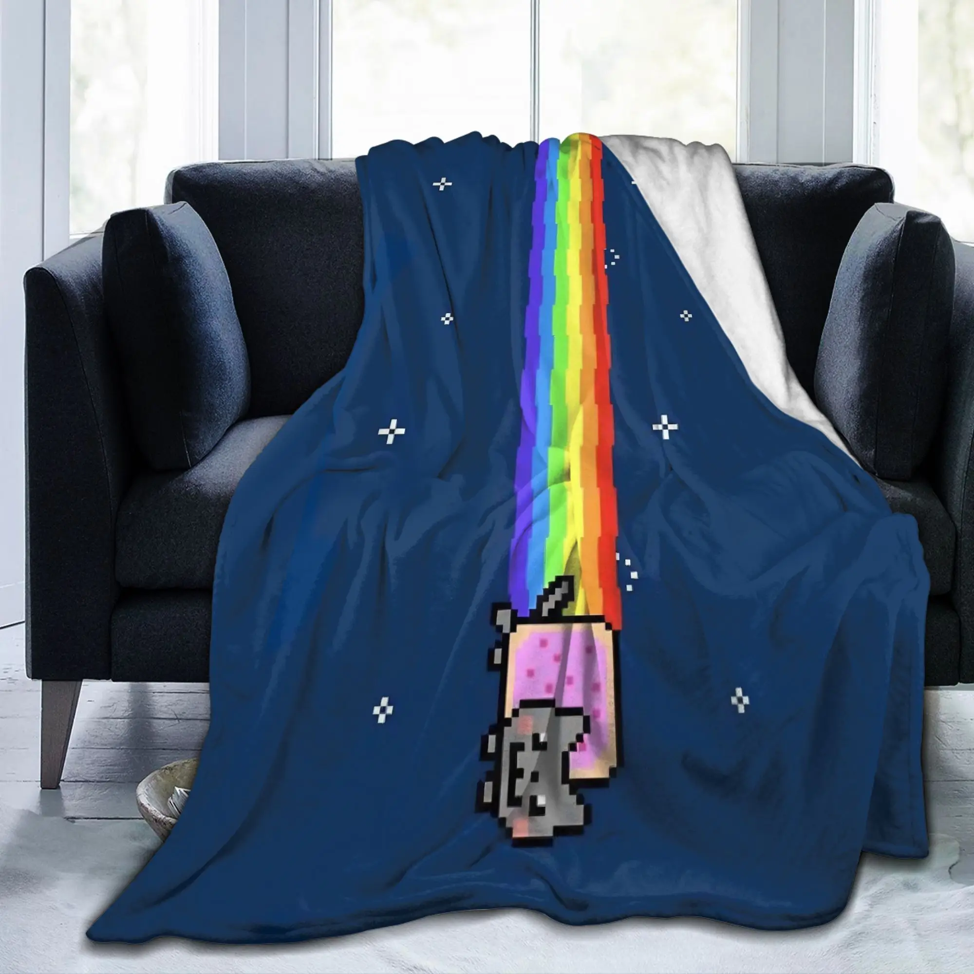 Nyan-Cats Rainbow Funny Game Coral Fleece Plush Throw Blanket Internet Meme Throws Knitted Blanket Car Lightweight Portable