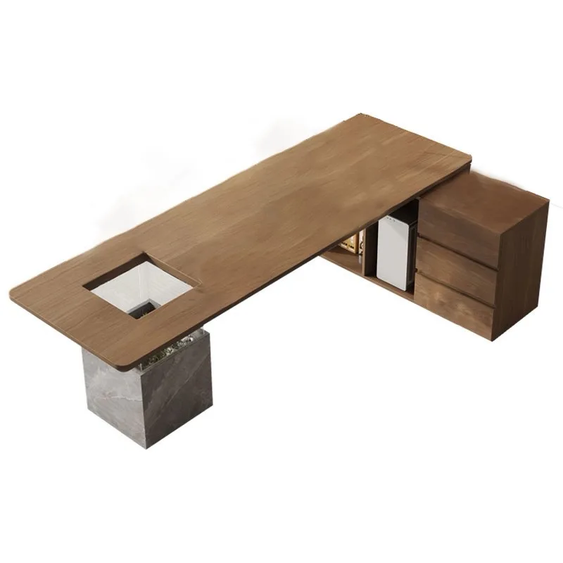 Solid wood office computer desk tea table integrated dual-purpose large board table office boss desk