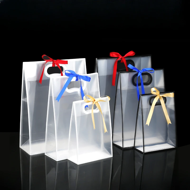 10pcs Transparent Gift Bags For Wedding Birthday Baptism Party Candy Souvenir Cosmetics Package Bag Plastic Handbag Shopping Bag