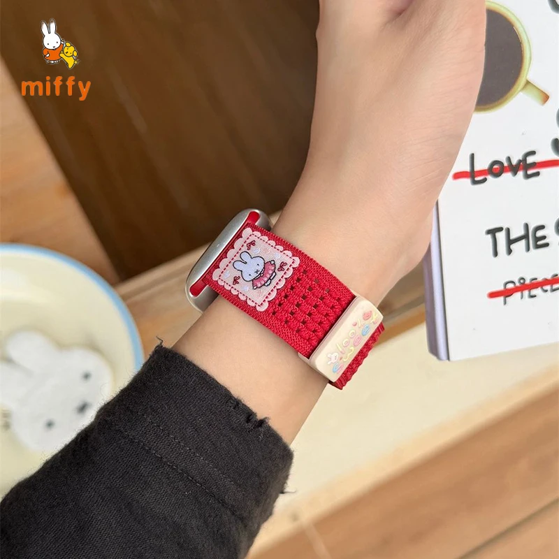 Kawaii Miffy Watch Band Suitable for Iwatch Ultra 10 9 Multicolor Nylon Magnetic Watch Band Anime Accessories Girl Perfect Gifts