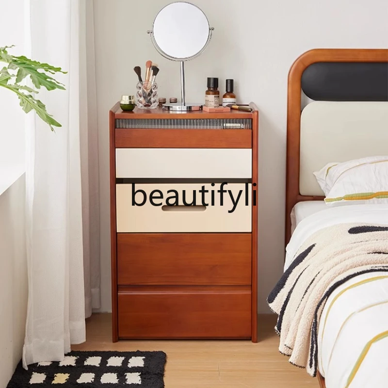 

Medieval dresser bedroom bedside table integrated modern simple solid wood makeup table super narrow