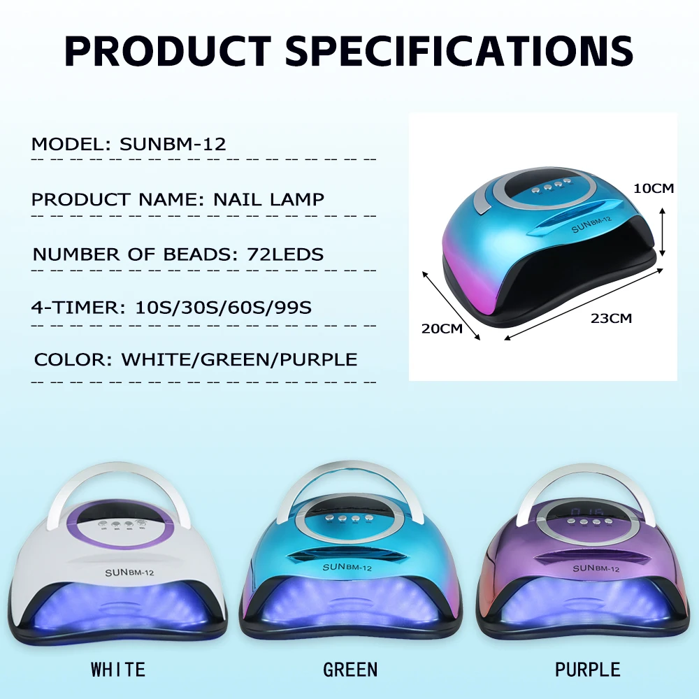 TFSCLOIN UV LED Nail Lamp 72LEDS for Professional Saloon Fast Nail Gel Dryer With 4 Timers Automatic Sensor LCD Display
