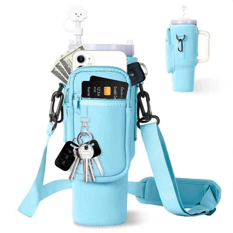 1pc Bottle Cover Water Bottle Carrier Bag with Phone Pocket for Stanley 40oz Tumbler with Handle Water Bottle Holder Pouch