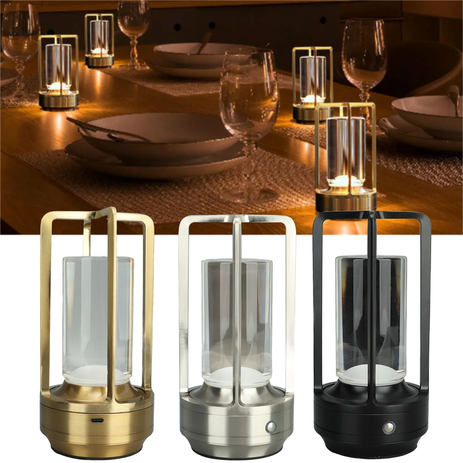 

3 Colors Dimmable Table Lamp Cordless Table Lamp Stepless Dimming LED Table Lamp Rechargeable Touch Lamp Bedside Nightstand Lamp