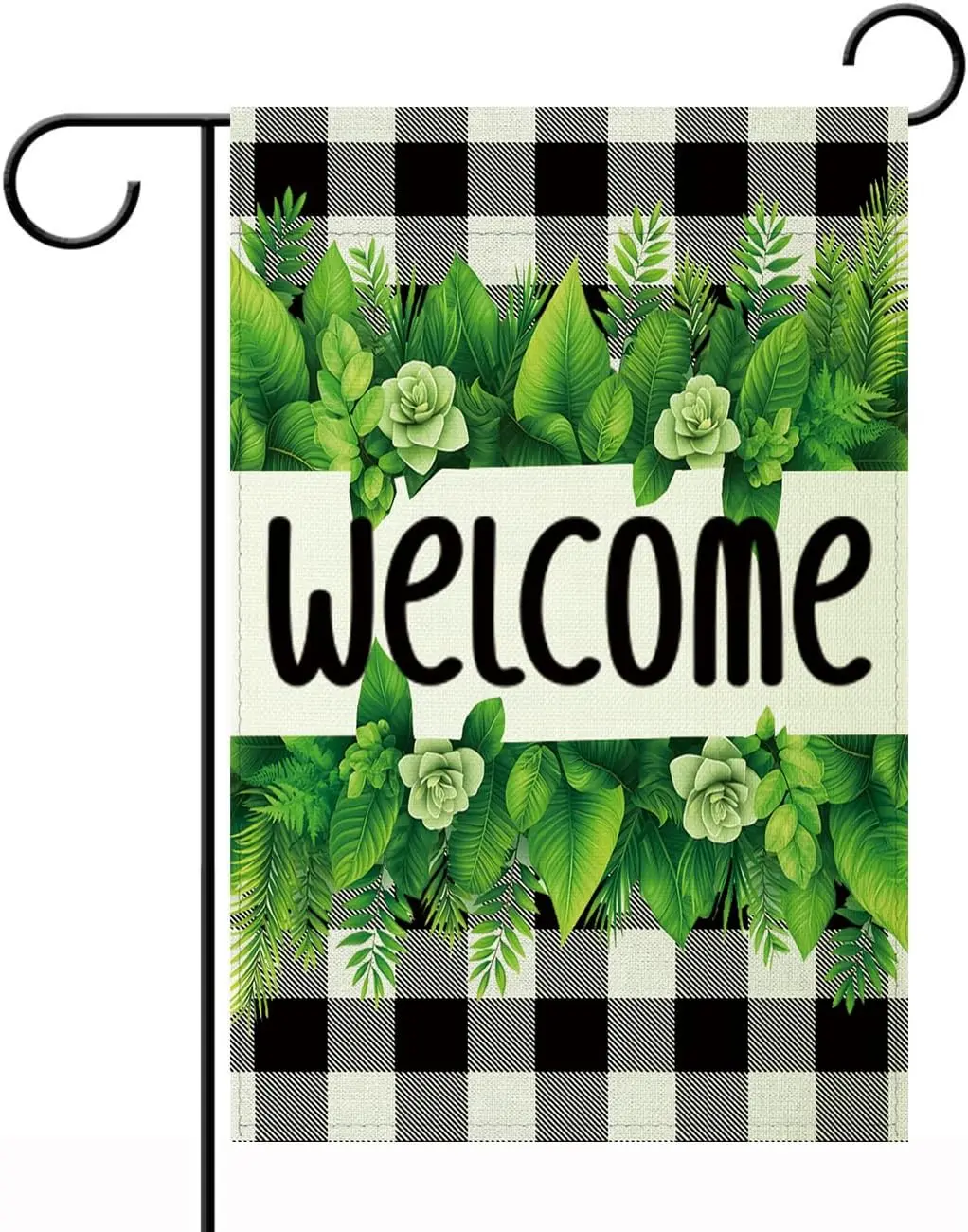 iWeeta Welcome Garden Flag 12x18 Inch Double Sided Outside, Tropical Greenery & Buffalo Check 'Welcome' Porch Ya LLO LLX uui