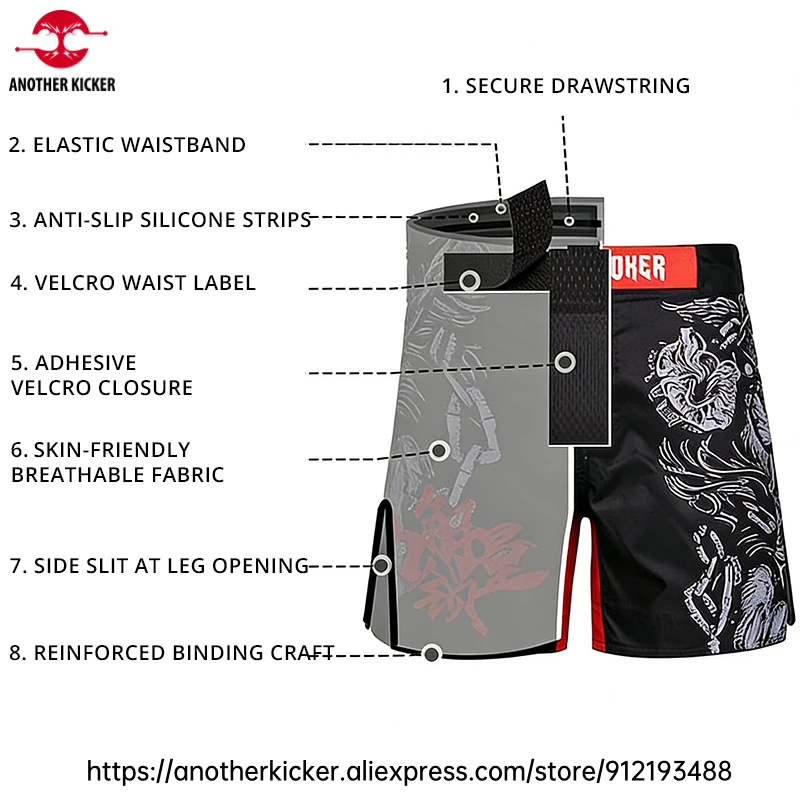 شورت BJJ للرجال والنساء شورت قتال MMA، No Gi، Jiu Jitsu، شورت تدريب الملاكمة كيك بوكسينغ قفص القتال الملاكمة التايلاندية
