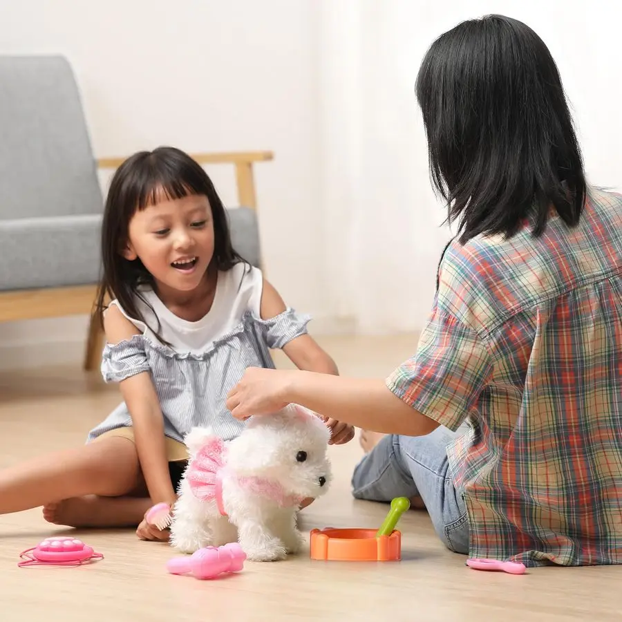 ODER TU Walking Barking Toy Dog mit ferngesteuerter Leine, elektronisches interaktives Plüsch-Welpenspielzeug für Kinder, Shake Tail, Pretend Dr