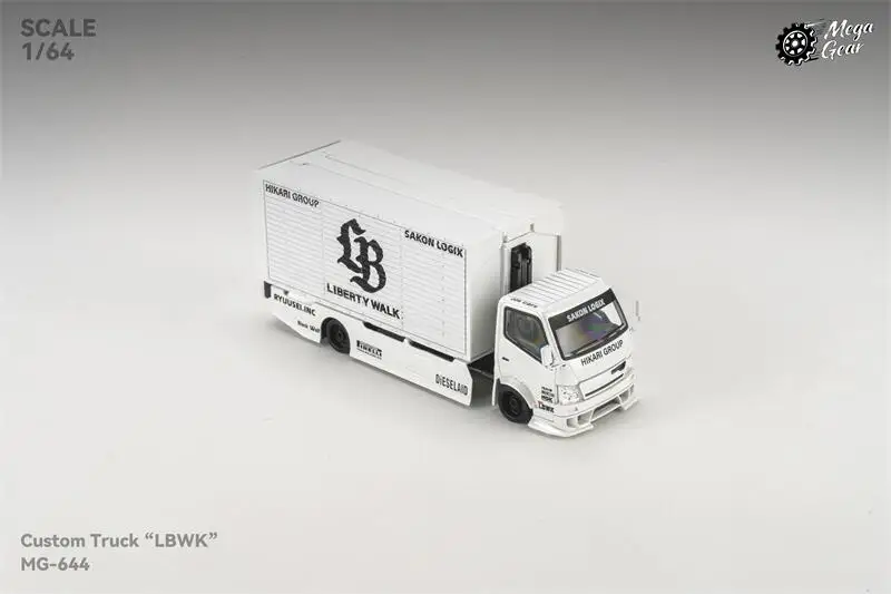 presale-mega-gear-1-64-lb-livery-3300-series-custom-gull-wing-truck-metallic-white-die-cast-car-model-miniature-gifts