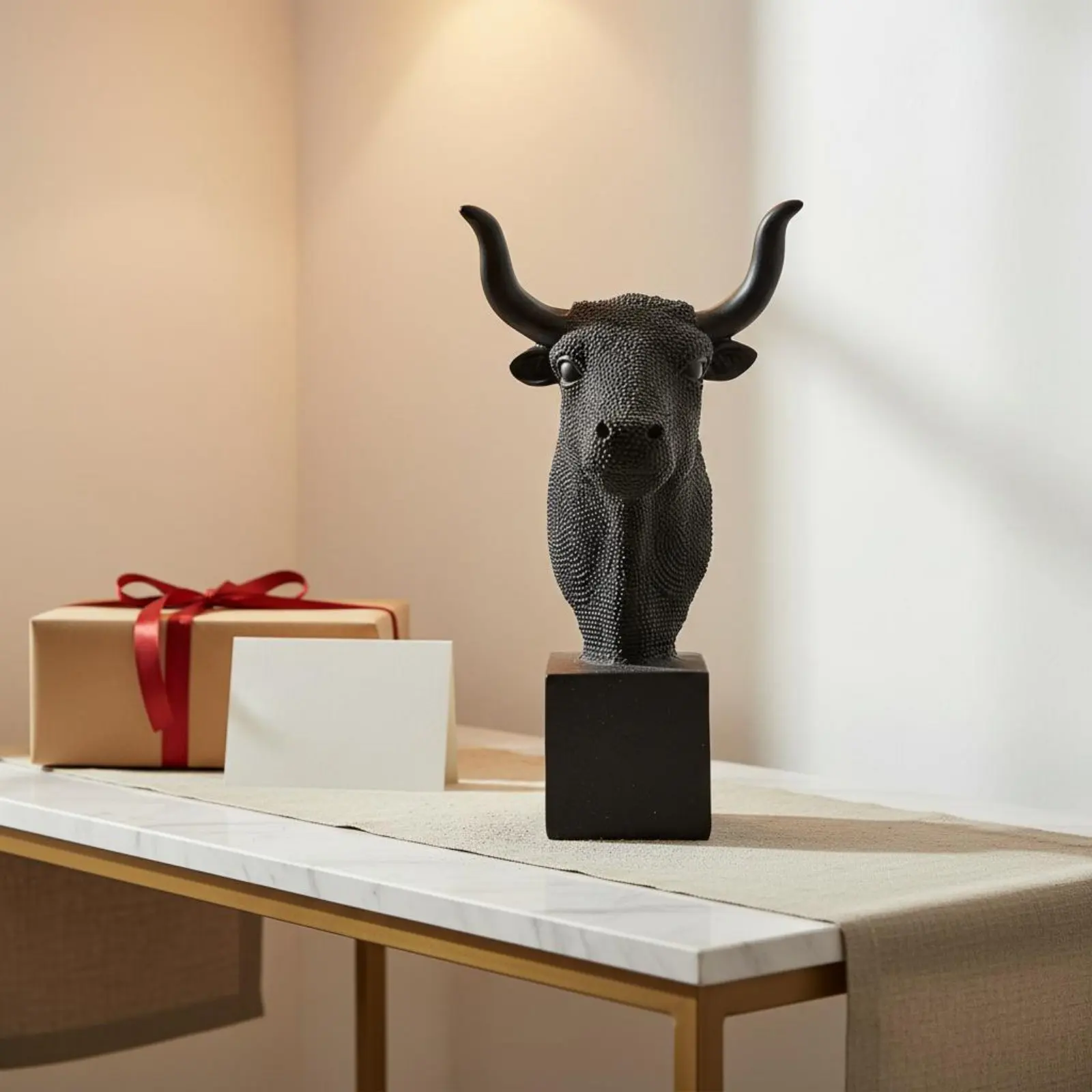 Bull Head Statue Ornament Bull Head Bust Elegant Symbol of Strength for Desk