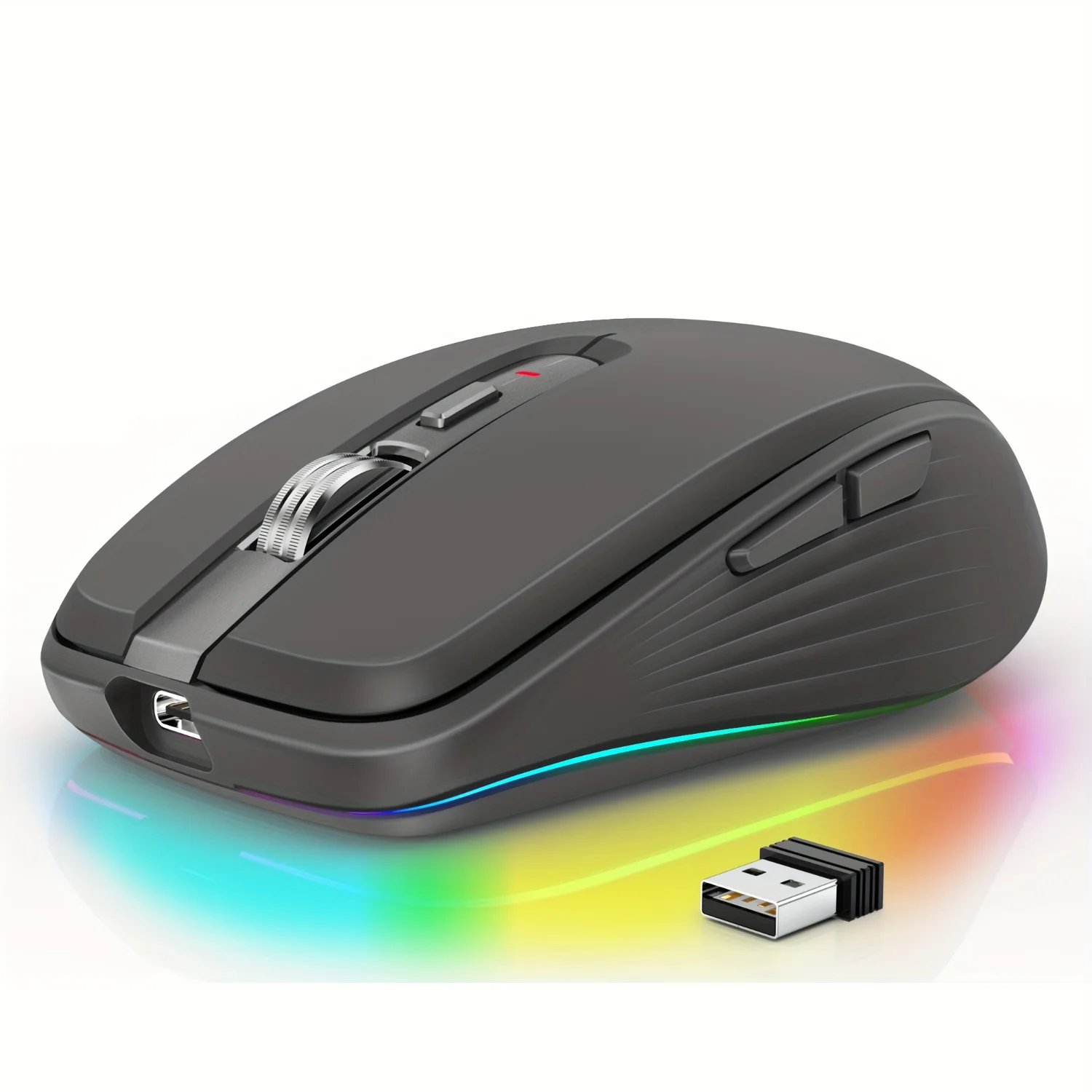 Sleek USB-C Rechargeable Mouse - 2400 DPI, Dual Connectivity, RGB Lighting for PC & Laptop