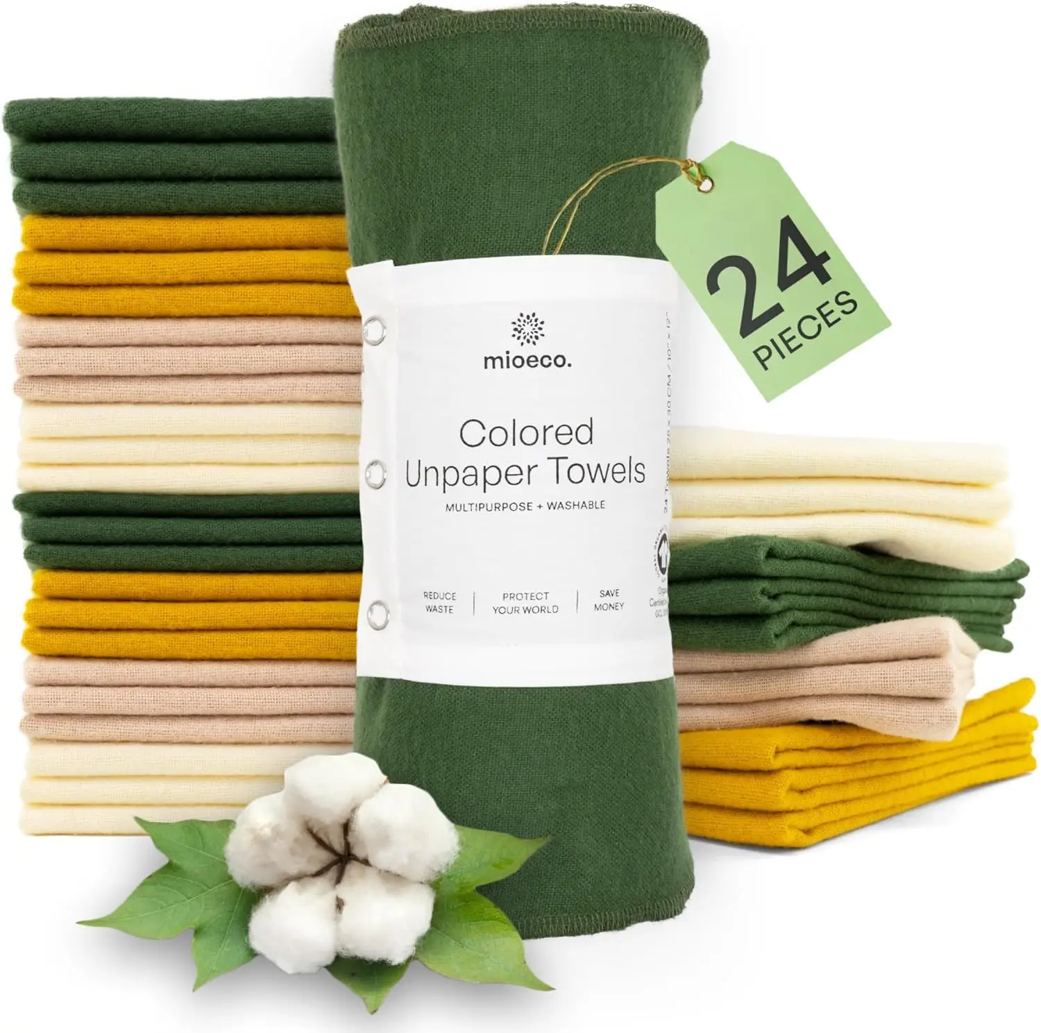 

24 Pack Multicolored Reusable unPaper Towels - Nature Friendly - Organic Cotton Alternative - Thick