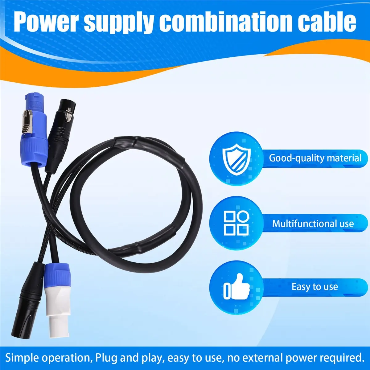 Qualified- Flexible Powercon Combo Cable 1m XLR DMX512 Power Combination Cable 3 X 1.5mm for Stage Lighting Moving Head