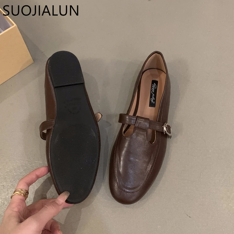 SUOJIALUN 2024 Spring New Women Flat Shoes Flat Shoes Round Toe Slip On Ladies Casual Loafer Shoes Flat Soft Sole Fashion Baller