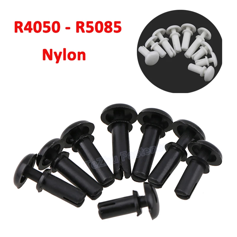 

50pcs R4050 - R5085 4mm 5mm Black White Nylon Rivet For All Cars Clip Set Push-type Rivets R Type Snap Rivet Buckle Clip