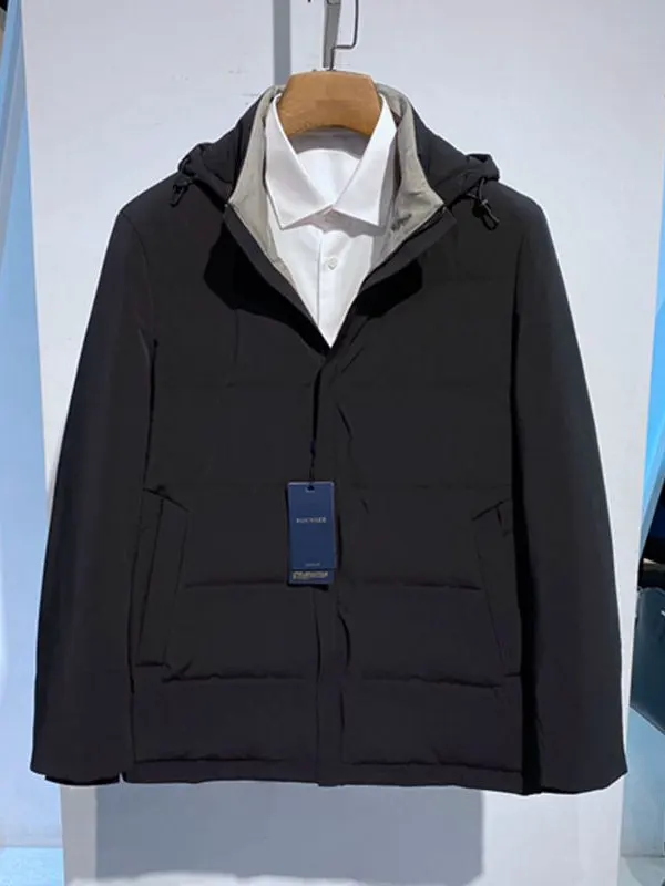 

Bla Detachable Hood Stand Collar Men's down Jaet Commuter Sle 90% White Du down All-Match Outerwear Coat for Men