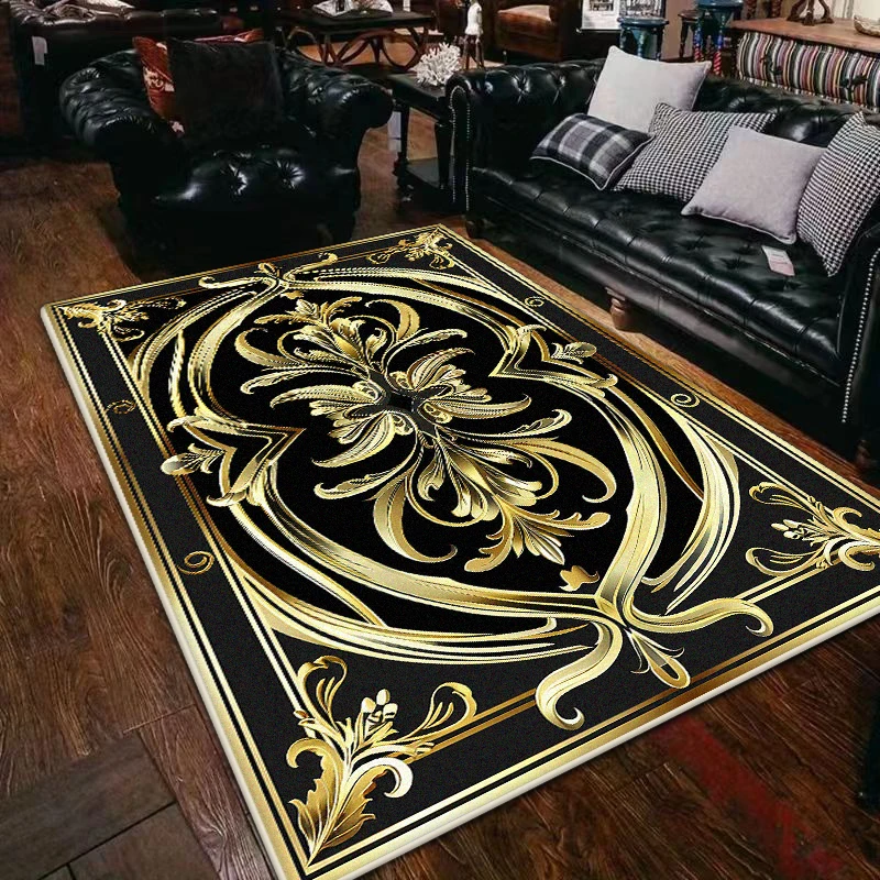 

Senior Golden Border Home Decoration Luxury Living Room Rugs Soft Flannel Coffee Tables Mat Easy Clean Non-slip Carpet for Rooms