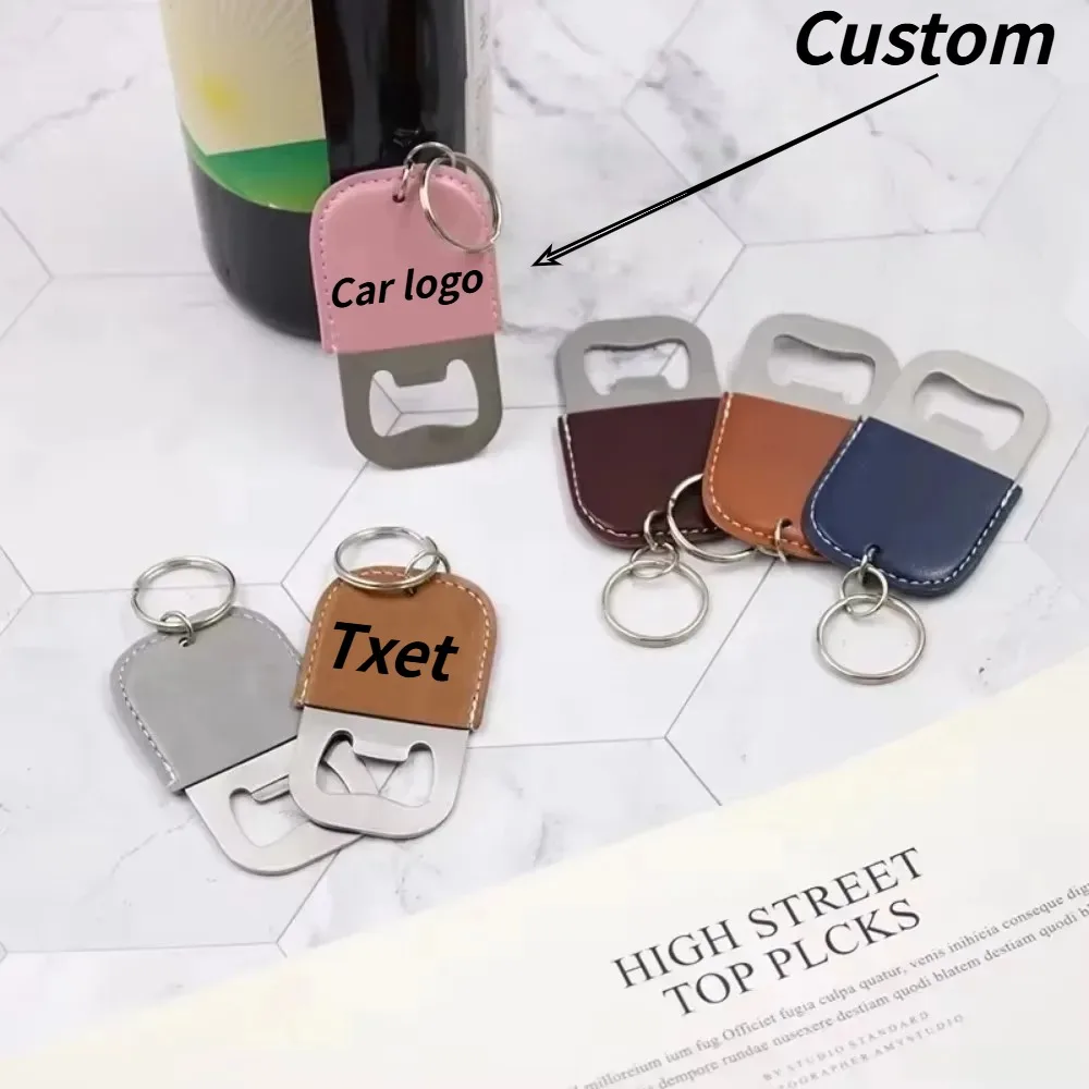 

Personalized Beer Gift Keychain Laser Custom Leather Bottle Opener for Men Engraved Accessory with Key Durable Brewery Present