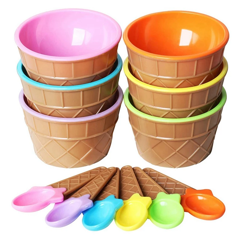 36Pcs Ice Cream Bowl Set Different Color Ice Cream Spoon Bowl Tableware Set Creative Children Cartoon Bowl