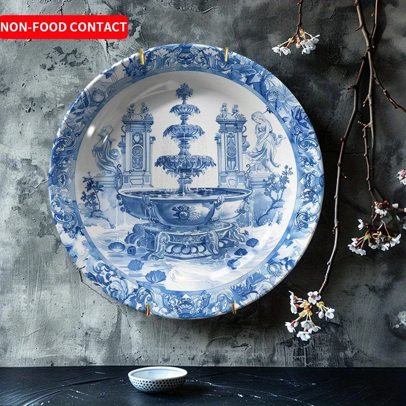 1pc European Fountain Statue Ceramic Decorative Plate Exquisite Artistic Ornament Home Desktop Decoration Non-Food Contact for