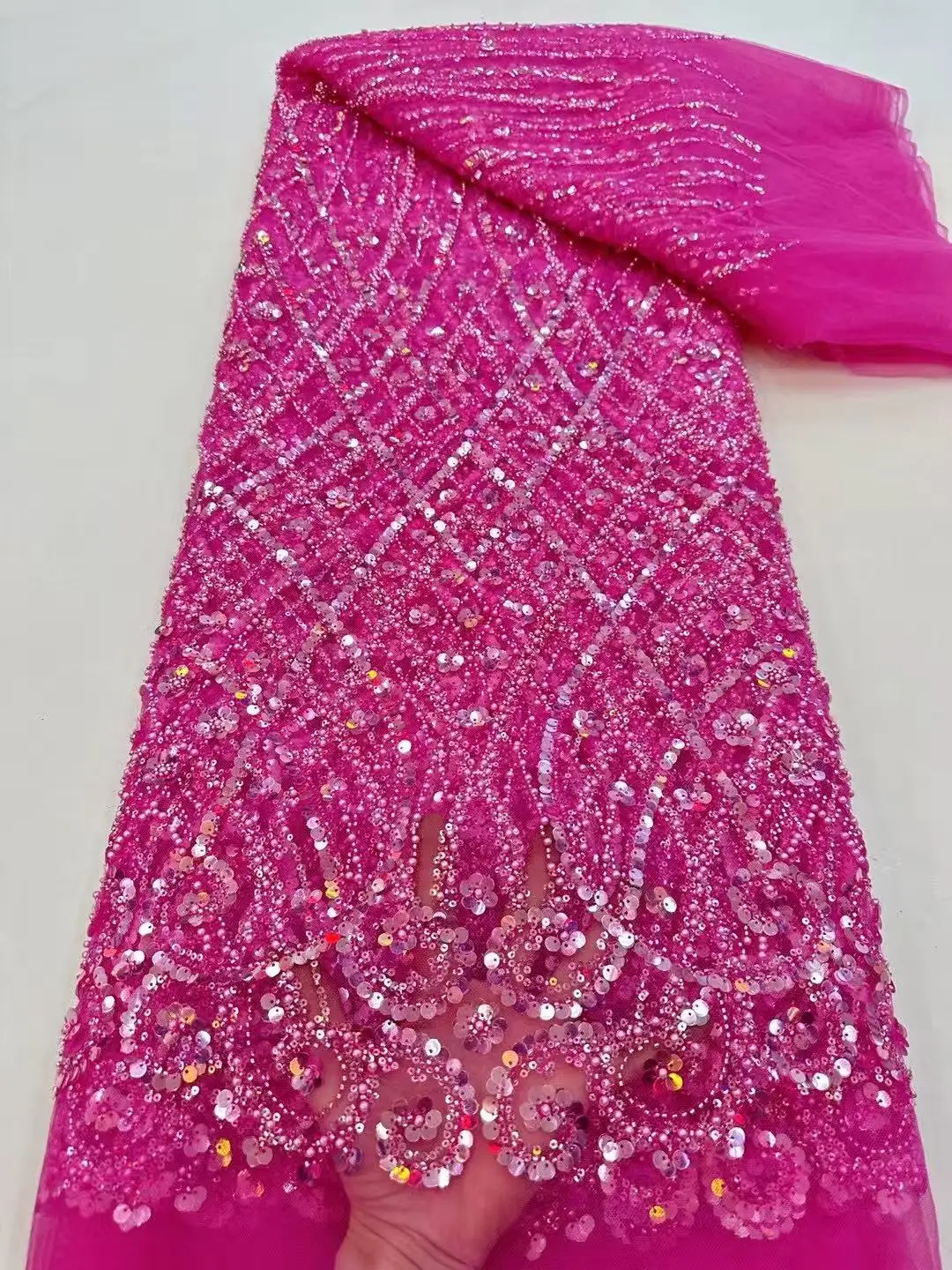 African Heavy Beaded Lace Fabric Nigerian Embroidered  Sequins Groom Wedding Party Dress Sewing High Quality 5 Yards 2026