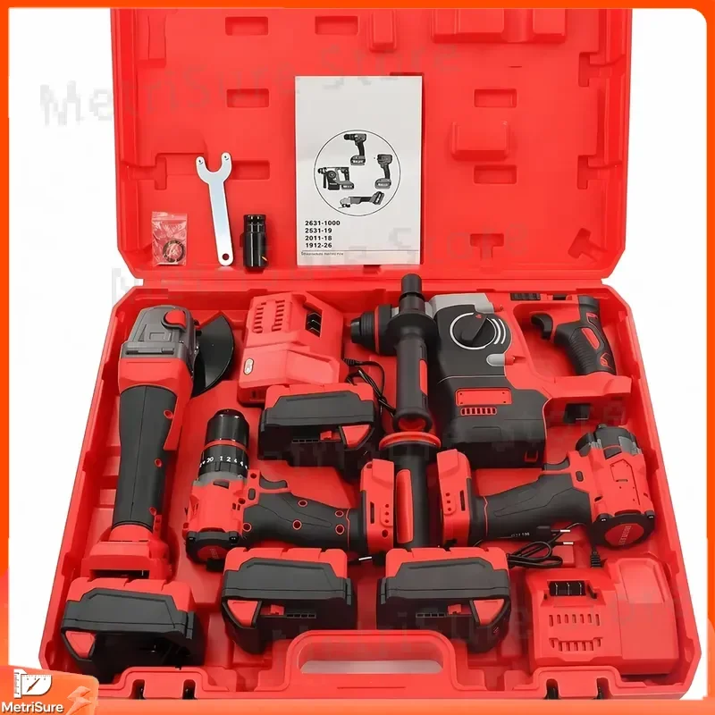 5 in 1 무선 전동 공구 세트 18V 20V 21V 24V 48V 드릴 콤보 키트 (배터리 충전기 및 하드 케이스 포함)