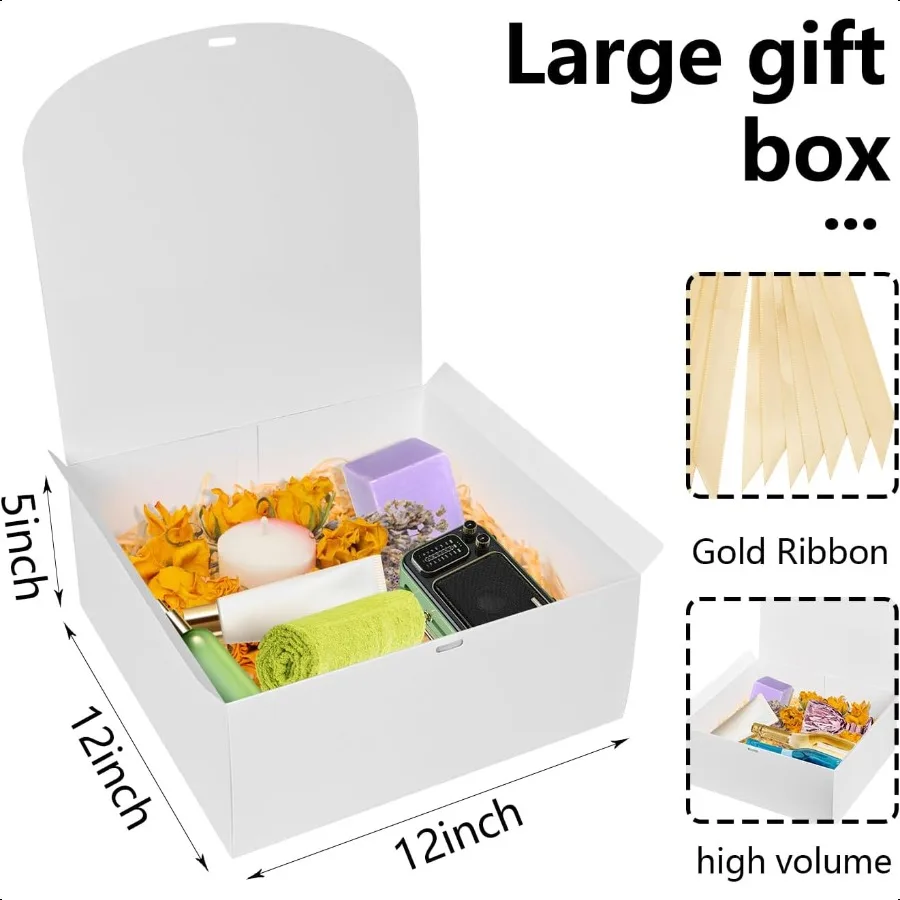 8er-Pack große Geschenkboxen mit Deckel, 30,5 x 30,5 x 12,7 cm, Brautjungfern-Antragsbox mit Band, weiße Boxen für Geschenke, Papier-Geschenkbox für Pr