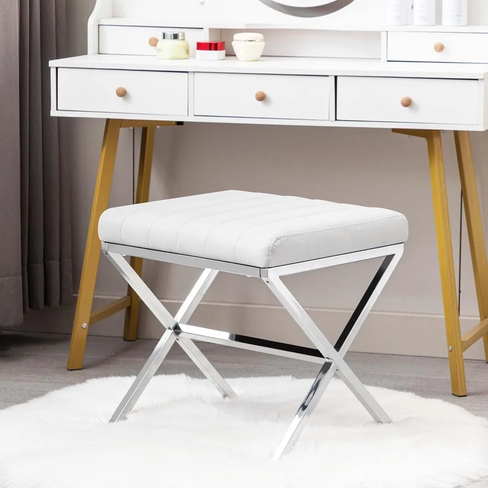 

Vanity Bench with Metal X Legs, Rectangle Makeup Stool Padded Foot Rest Stool for Makeup, Stools & Ottomans