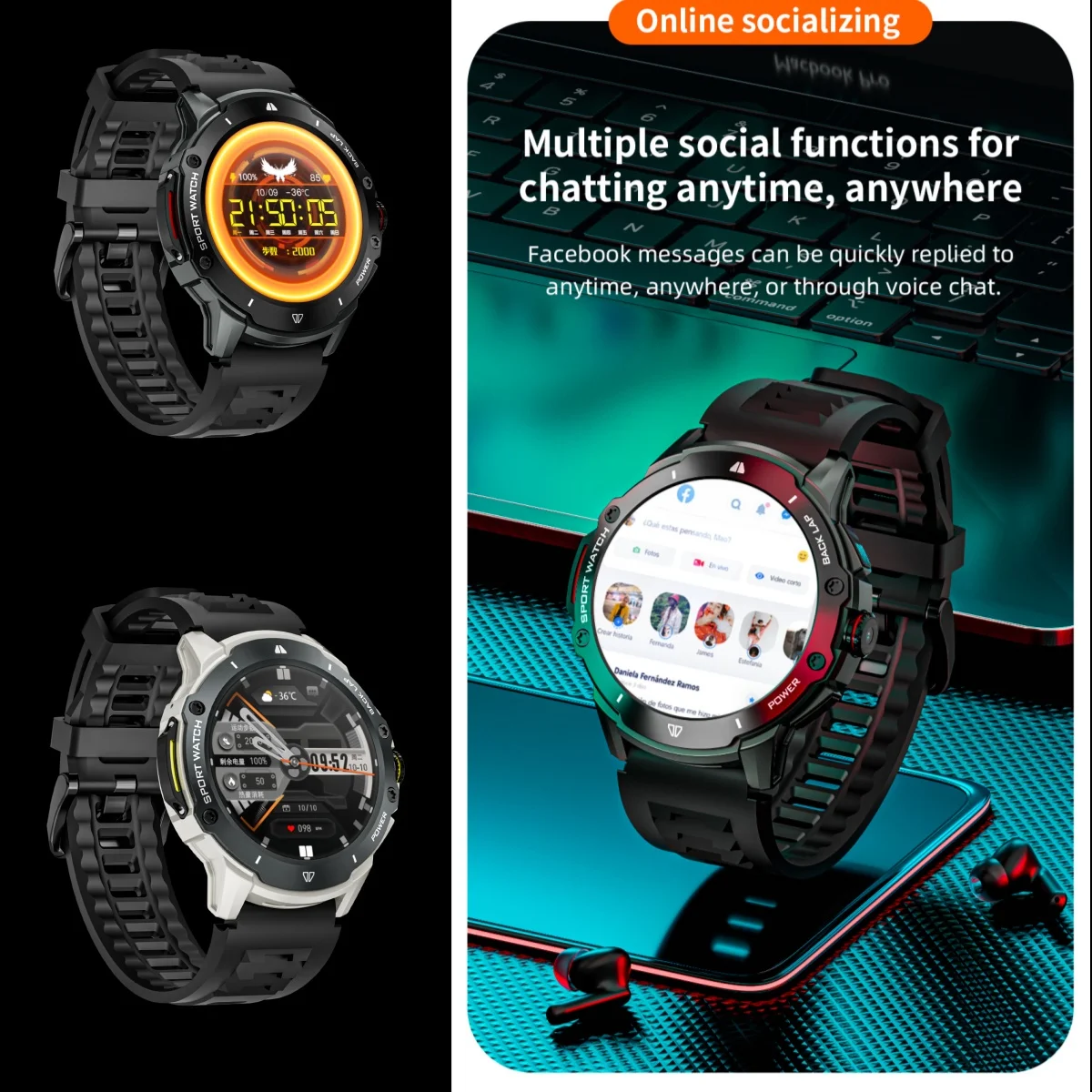 4G شبكة Smartwatch 1.43 بوصة شاشة AMOLED مع كاميرا 200 واط فتحة للبطاقات SIM نظام تحديد المواقع واي فاي جوجل بلاي الديناميكي الهاتفي أندرويد ساعة ذكية #6
