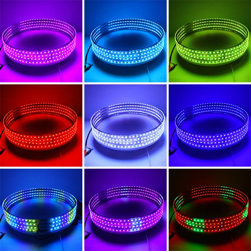 4PCS Car Hub Lamp RGB Kit For 14/15.5/17 inch Wheel Decorative Light Waterproof 12V APP/Remote Control Car Wheel Ring Neon Light