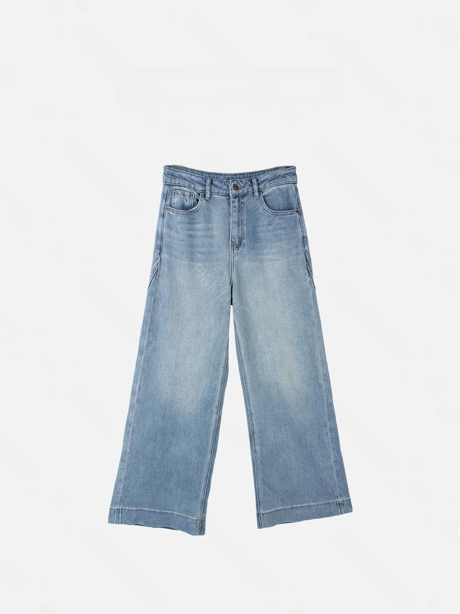 

Синие джинсы с блестящими стразами, облегающие, повседневные, прямого кроя, с высокой талией, на молнии, удобные, новинка весенней коллекции