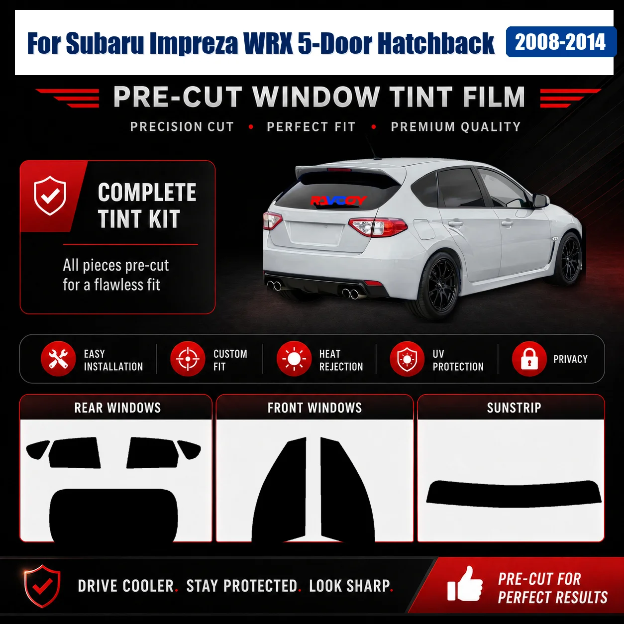 For Subaru Impreza WRX 5-Door Hatchback 2008-2014 Privacy Tint Film Precut Complete Window Heat & UV Blocking