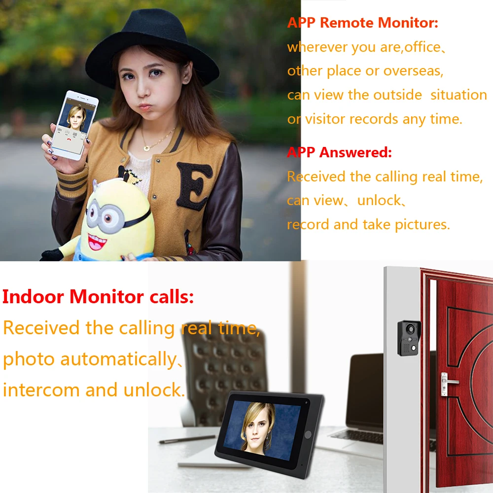 7inch Wireless Wifi RFID Video Door Phone Doorbell Intercom Entry System Support Remote APP Unlocking Recording Snapshot