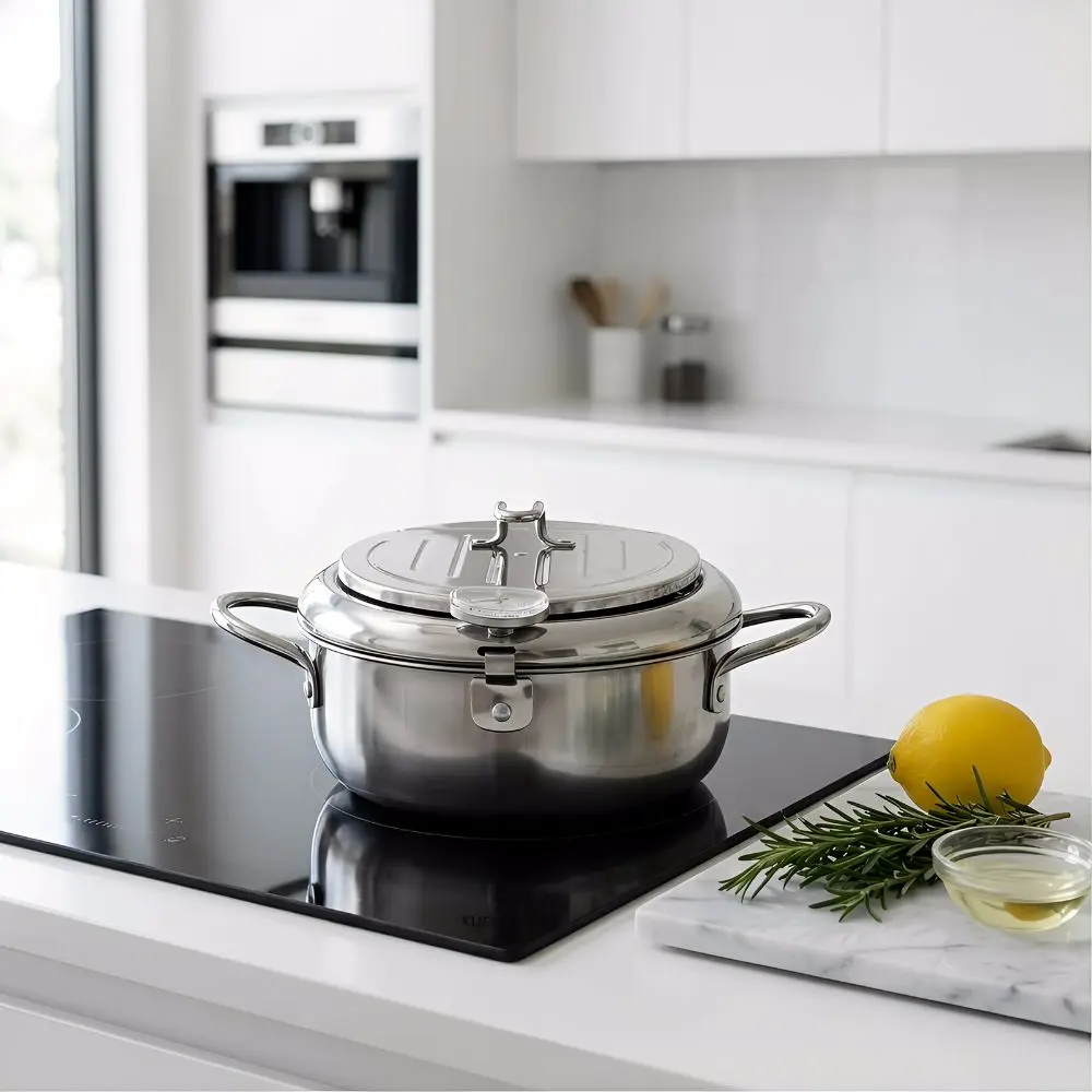 

Stainless Steel Deep Fryer Pot with Lid Detachable Rack Frying Pan Easy to Clean 2.2L Tempura Pot Household Kitchen