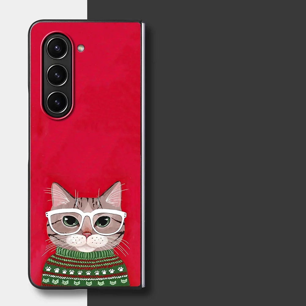 Striped Coffee Black Cat Phone Shell Case for Samsung Galaxy Z Fold 8 Ultra ZFold7 Z Fold8Ultra ZFold4 ZFold5 Z Fold 7 6 5 3