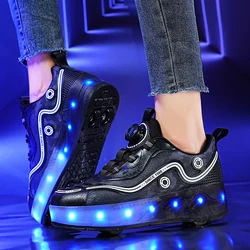 Patines de 4 ruedas para niños y niñas, zapatillas deformables con Led, regalos de Navidad, novedad