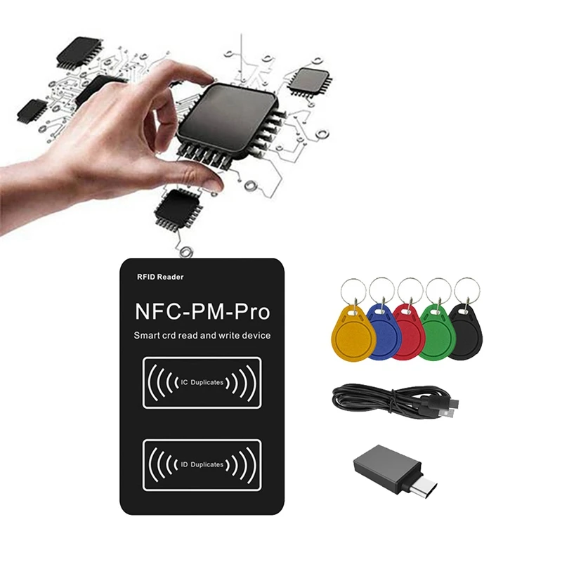 RFID-считыватель смарт-чипов PM PRO-декодер + 5XUID-брелок NFC-ключ-копировальный аппарат 13,56 МГц 125 кГц значок жетон записи ID IC Tag Clone