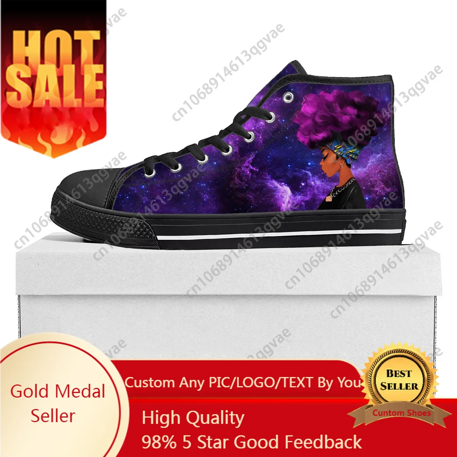 

African Woman Black Pop High Top High Quality Sneakers Mens Womens Teenager Canvas Sneaker Casual Couple Shoes Custom Shoe Black