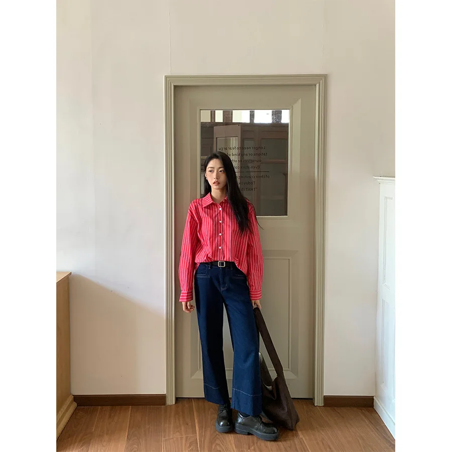 

Yesyellow Ретро High nce в полоску Цветные пуговицы Све irt Женские длинные повседневные брюки с девятью точками свободного кроя