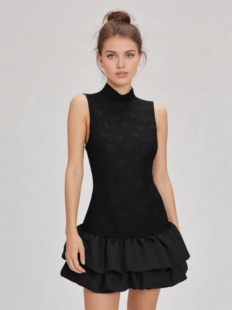 Verão novas roupas femininas estilo europeu e americano moda versátil temperamento em camadas decoração renda vestido curto