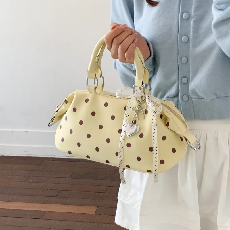 Trendy PU Shoulder Bags for Women Dot Pattern Bowling Bag Fashion Y2K Zipper Pillow Bag Versatile Shopping Commuting Handbags