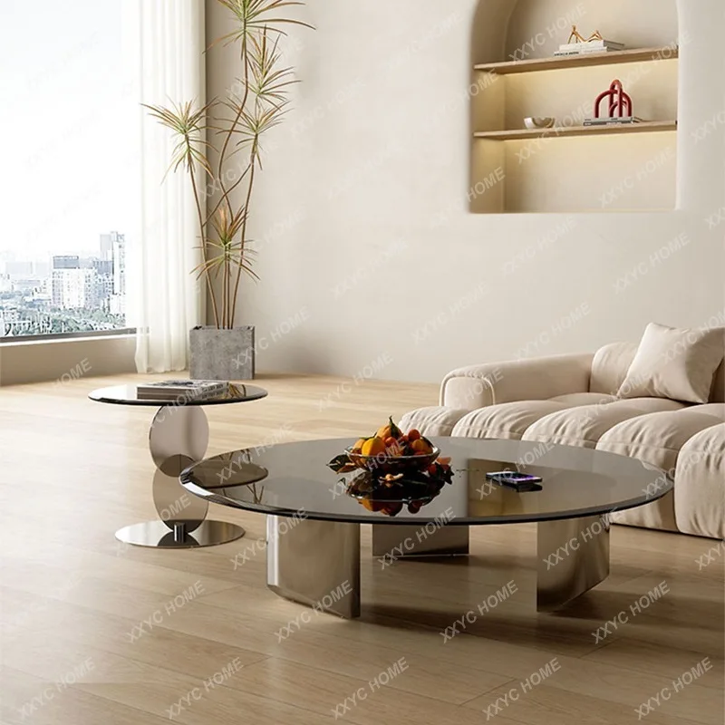 Minimal suspended coffee table tempered glass cream wind small apartment living room surprise quiet wind tea side few