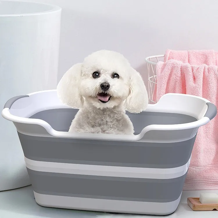 New silicone PP folding bathtub, multi-functional foldable pet/baby bathtub, with drain holes, laundry storage basket