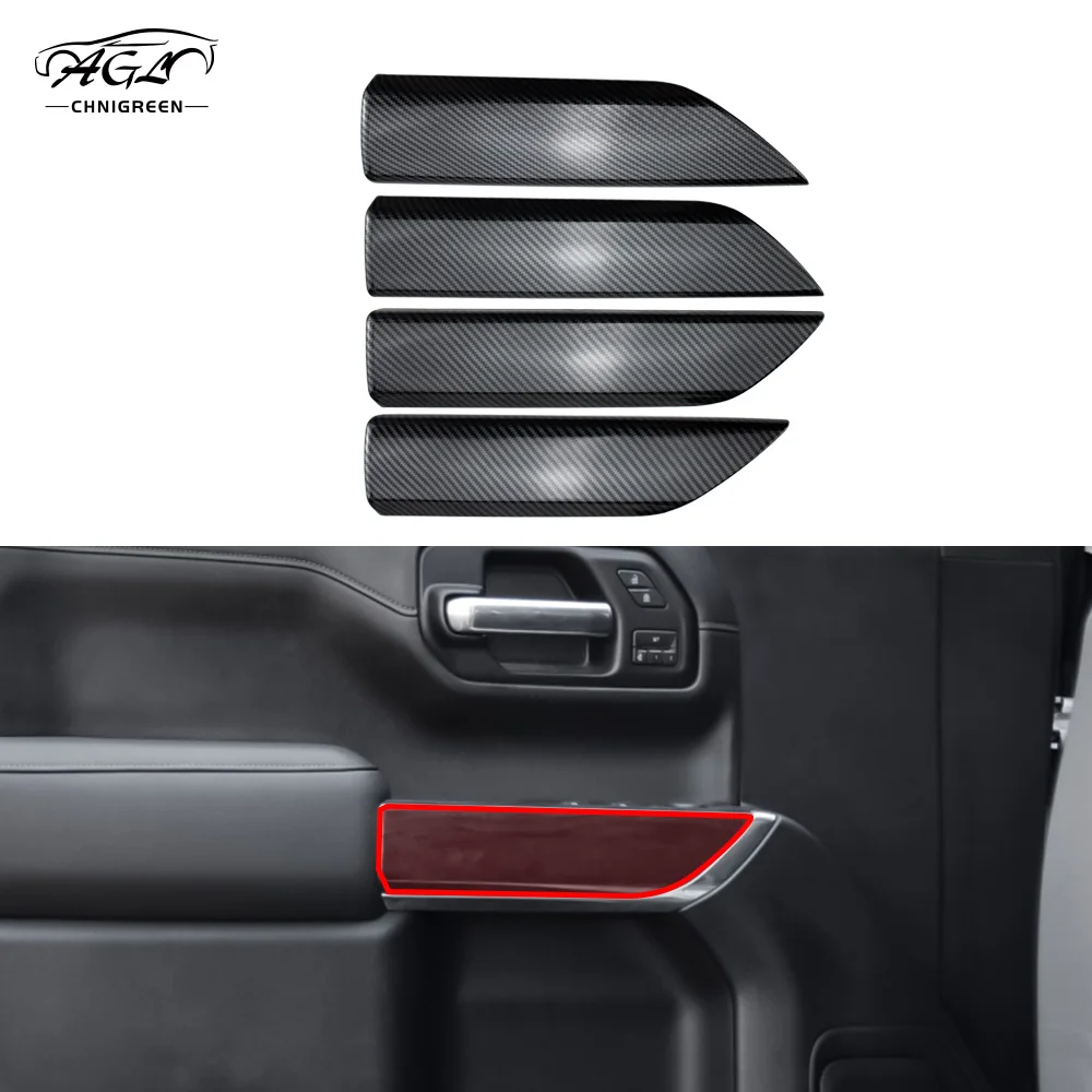 

4PCS ABS Carbon Fiber Color Inner Door Line Decorative Trim Cover Interior for Chevrolet Silverado 2019-2022